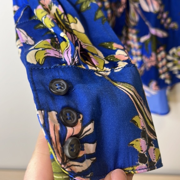 Free People Under the Palms Blue Hawaiian Boho Satin Button Down blouse - Picture 8 of 10